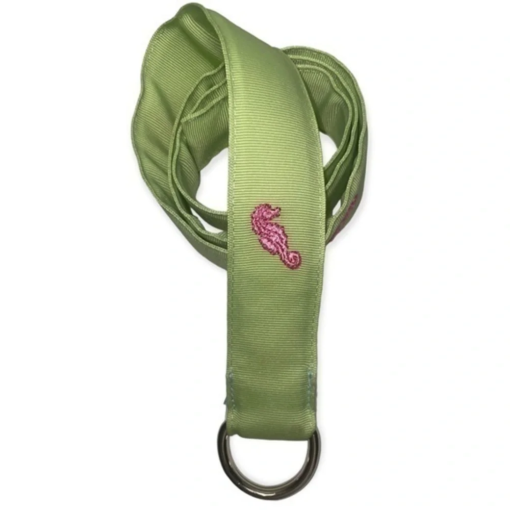 Eliza B Women’s Size S Green Pink Seahorse Ribbon D Ring Belt
